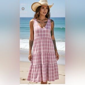 NWT Pink Plaid Sleeveless Dress sz M